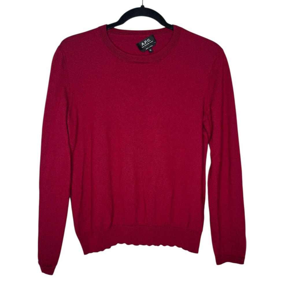 A.P.C womens XL 100% wool crew neck pullover red sweater academia preppy